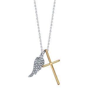 Unwritten Gratitude & Grace Two-Tone Wing & Cross Pendant Necklace New